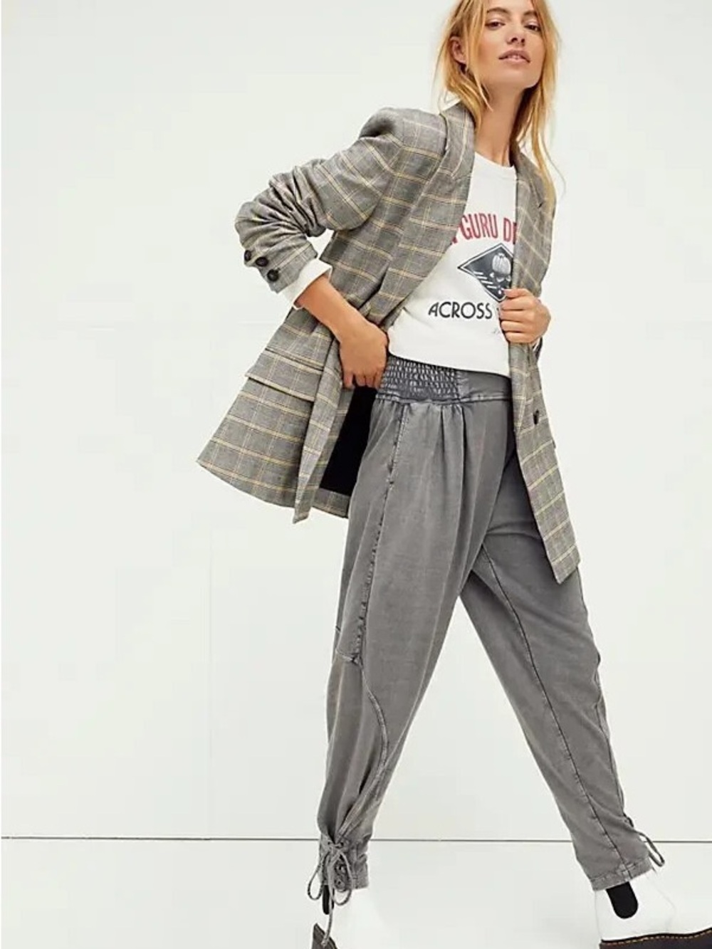 Free People Billie Gray Drawstring Hem Track Joggers